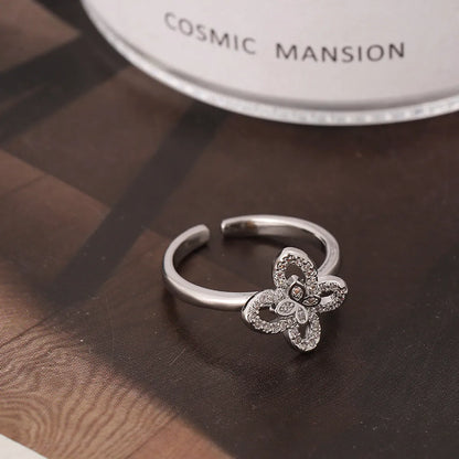 Simple Style Flower Metal Plating Inlay Zircon Women's Open Rings