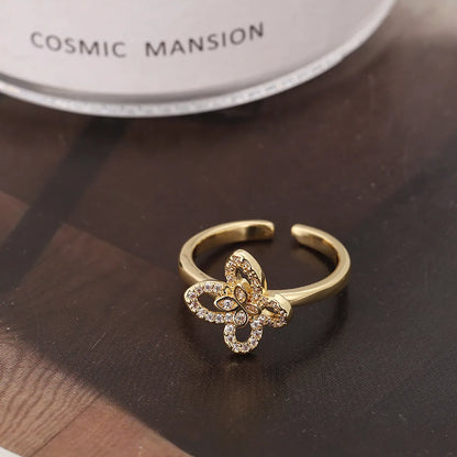 Simple Style Flower Metal Plating Inlay Zircon Women's Open Rings