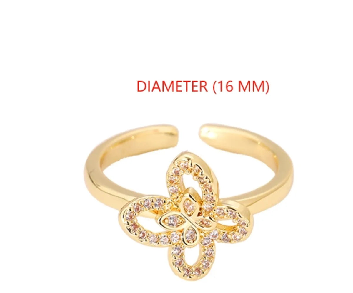 Simple Style Flower Metal Plating Inlay Zircon Women's Open Rings