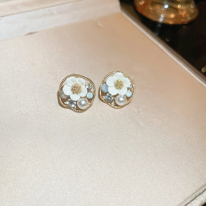 1 Pair Simple Style Flower Inlay Mixed Materials Rhinestones Ear Studs