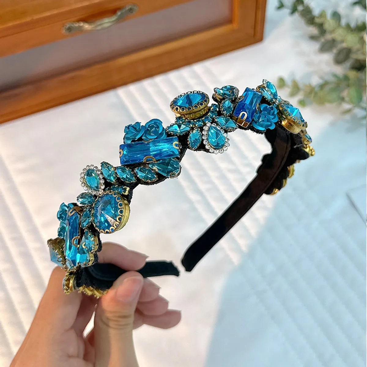 Simple Style Flower Rhinestone Patchwork Hair Band