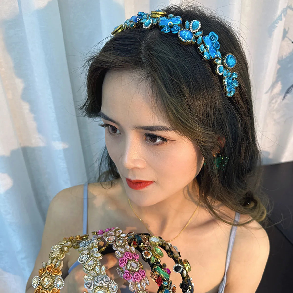 Simple Style Flower Rhinestone Patchwork Hair Band