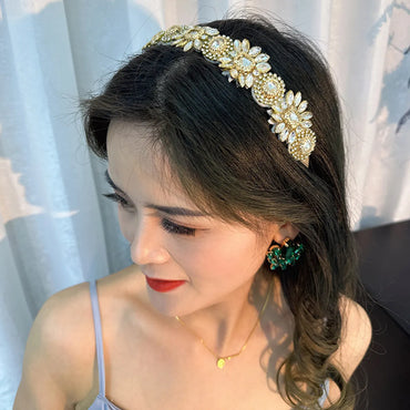 Simple Style Flower Rhinestone Patchwork Hair Band