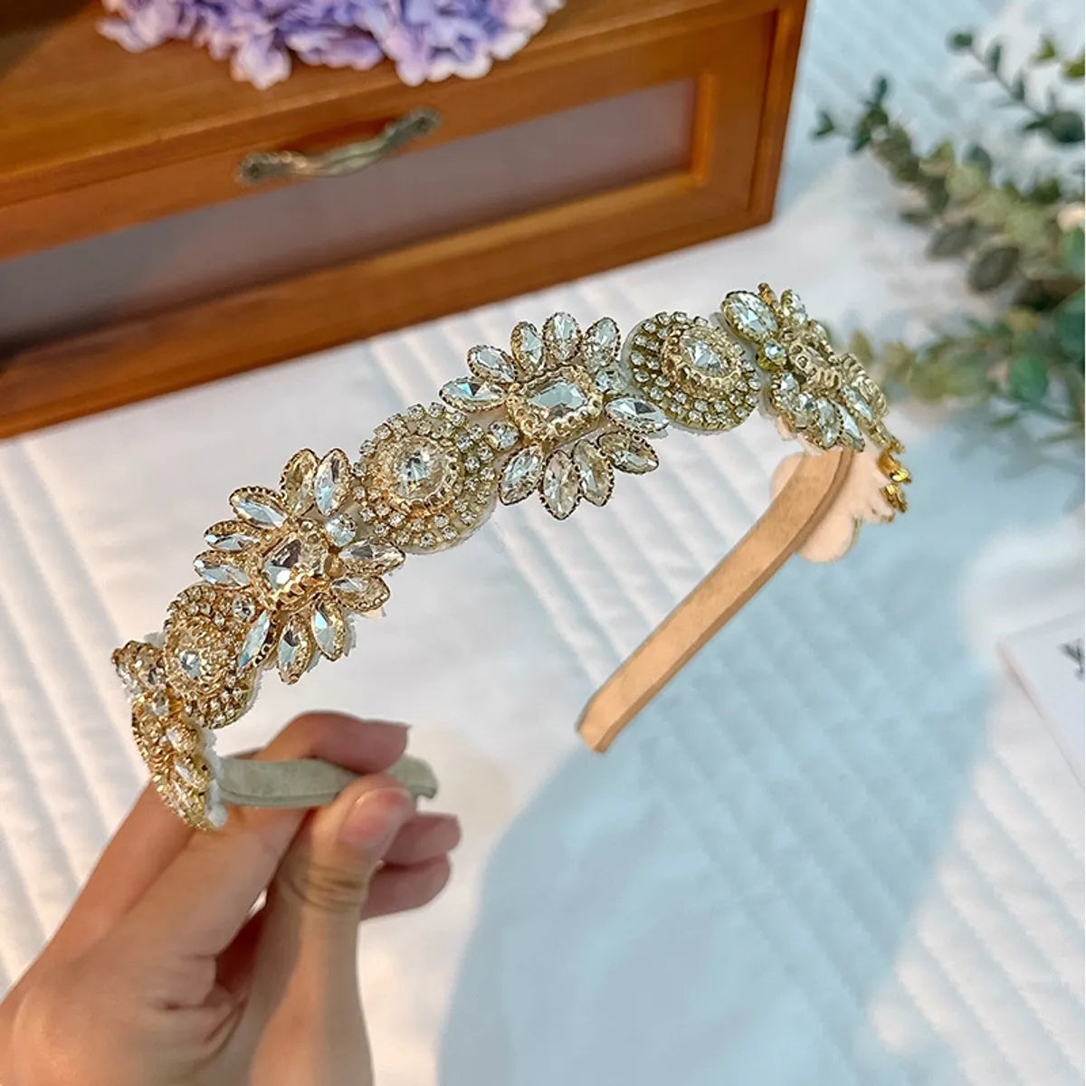 Simple Style Flower Rhinestone Patchwork Hair Band