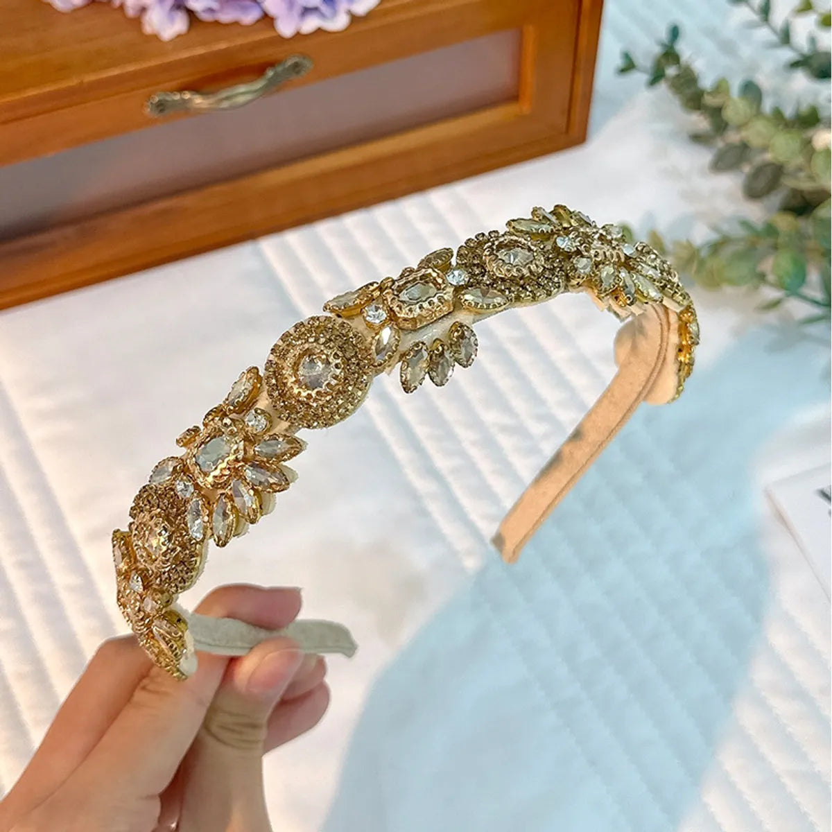 Simple Style Flower Rhinestone Patchwork Hair Band