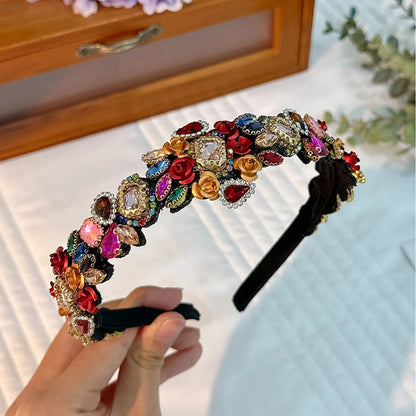 Simple Style Flower Rhinestone Patchwork Hair Band