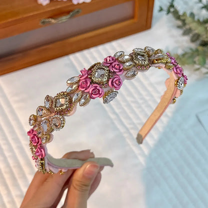 Simple Style Flower Rhinestone Patchwork Hair Band