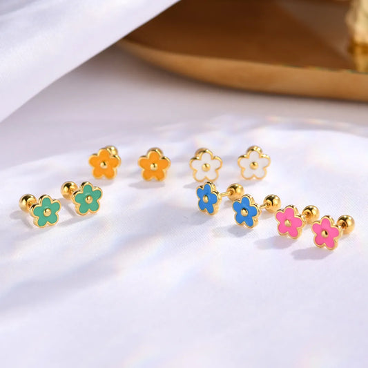 Simple Style Flower Silver Plating Ear Studs 1 Pair