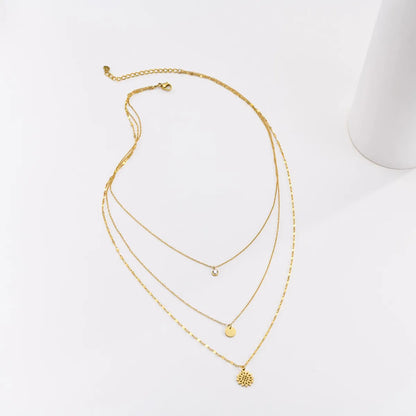 Simple Style Flower Stainless Steel Plating Inlay Zircon 18k Gold Plated Necklace