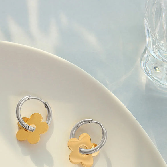 1 Pair Simple Style Flower Plating Stainless Steel Earrings