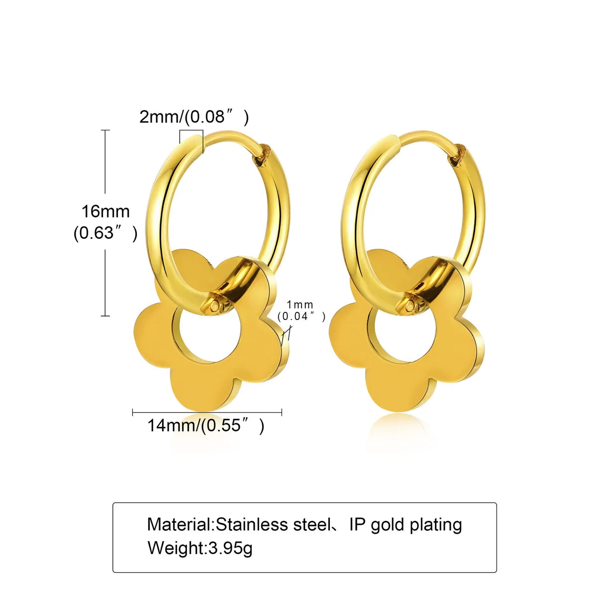 1 Pair Simple Style Flower Plating Stainless Steel Earrings