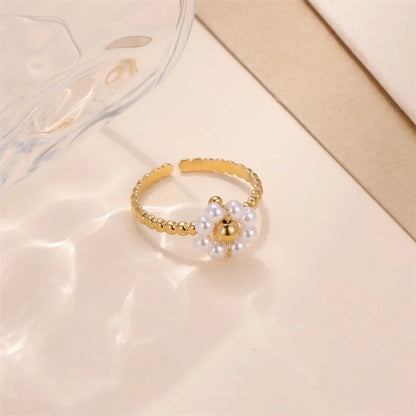 Simple Style Flower Stainless Steel Inlay Pearl Rings