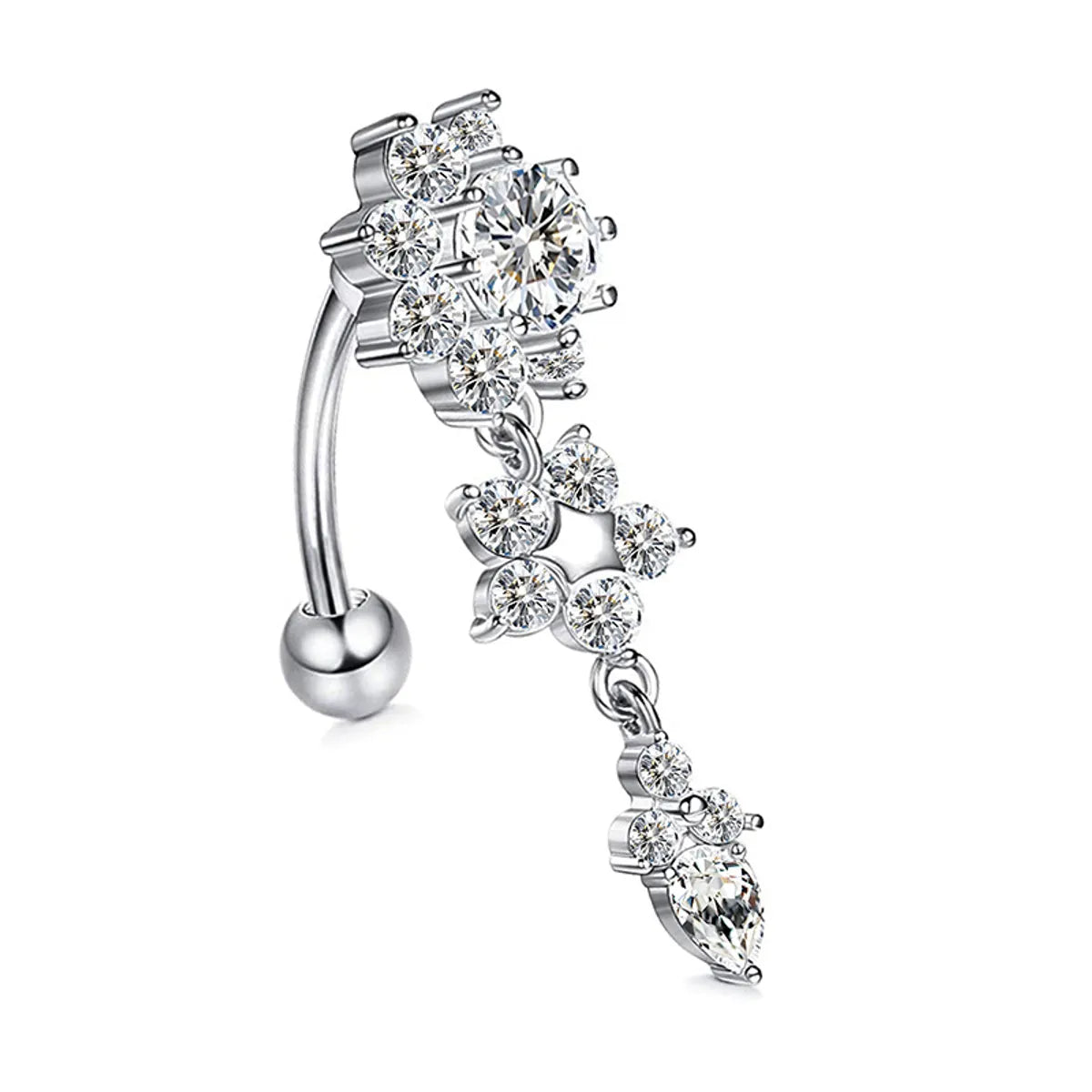 Simple Style Flower Stainless Steel Inlay Zircon Belly Ring 1 Piece