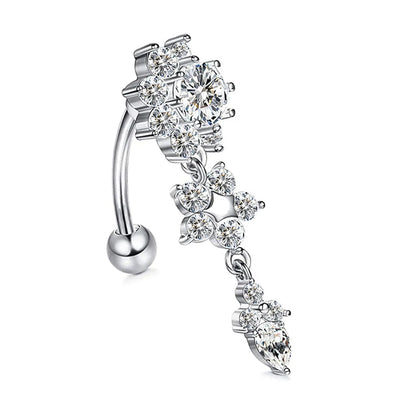 Simple Style Flower Stainless Steel Inlay Zircon Belly Ring 1 Piece