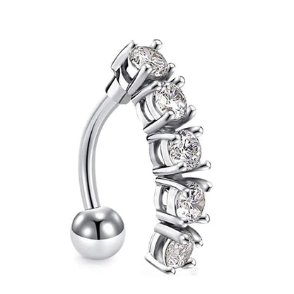 Simple Style Flower Stainless Steel Inlay Zircon Belly Ring 1 Piece