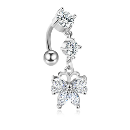 Simple Style Flower Stainless Steel Inlay Zircon Belly Ring 1 Piece