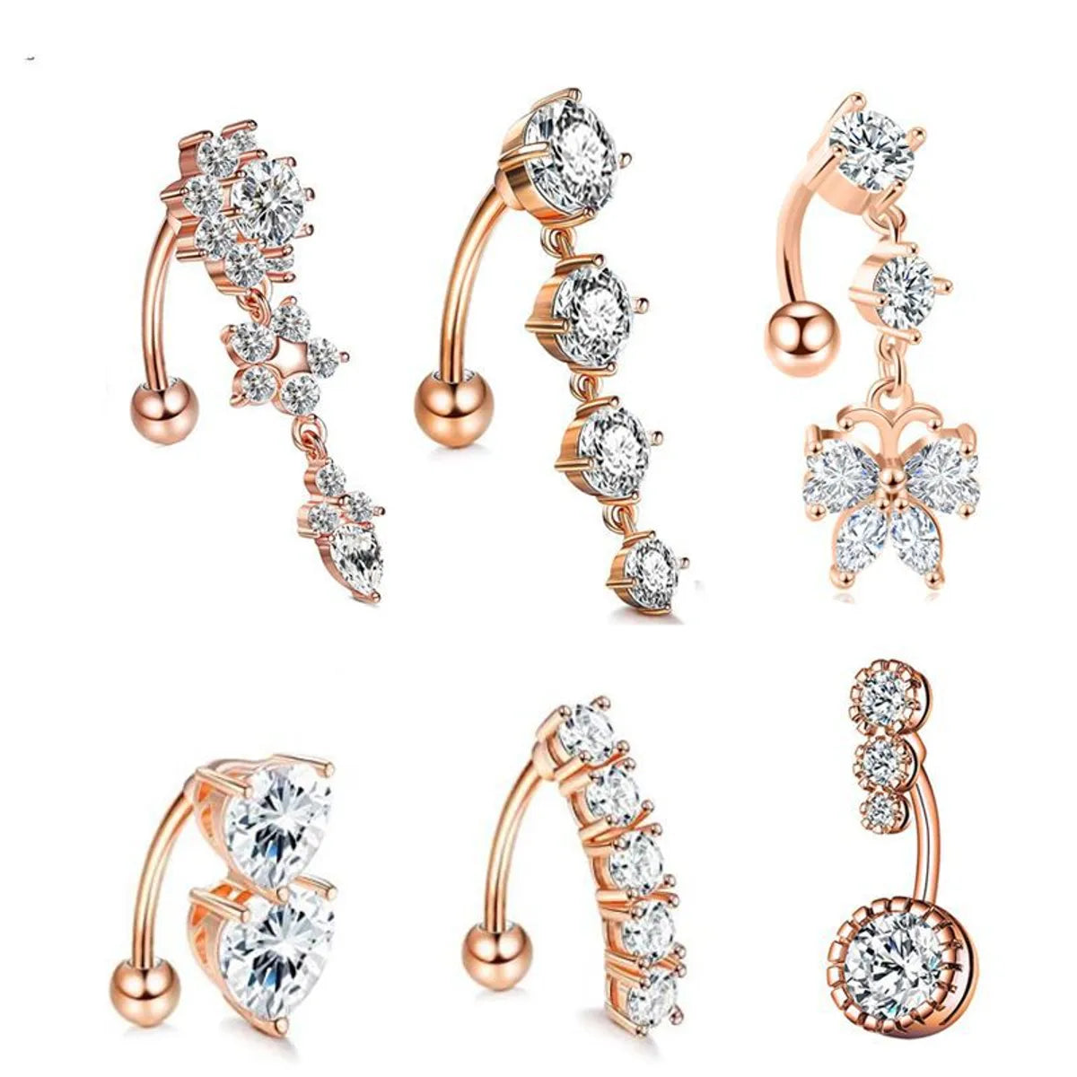 Simple Style Flower Stainless Steel Inlay Zircon Belly Ring 1 Piece