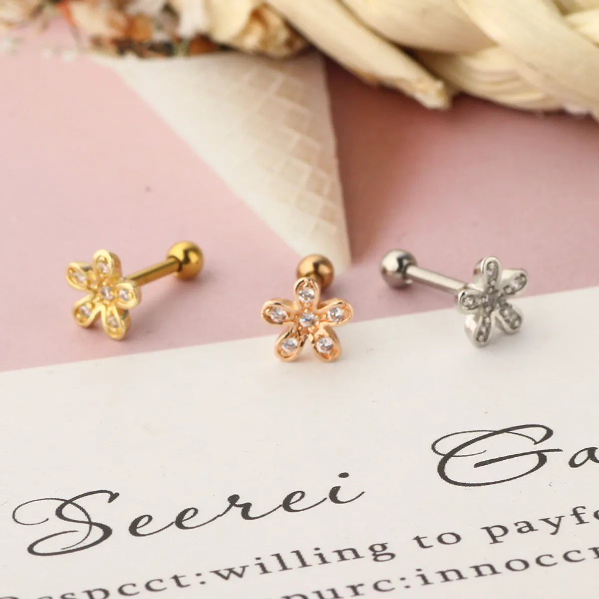 Simple Style Flower Stainless Steel Inlay Zircon Ear Studs 1 Piece