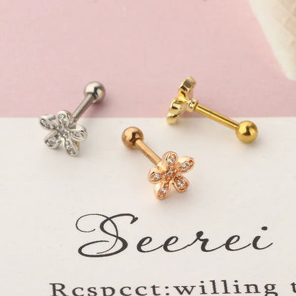 Simple Style Flower Stainless Steel Inlay Zircon Ear Studs 1 Piece