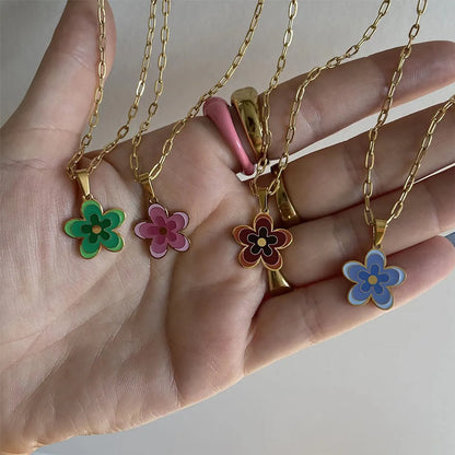 Simple Style Flower Stainless Steel Necklace Plating Stainless Steel Necklaces