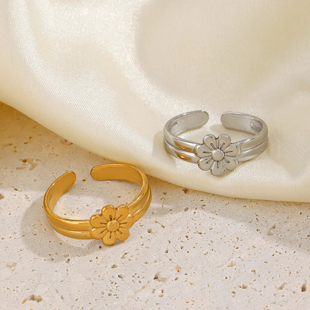 Simple Style Flower Stainless Steel Plating 18k Gold Plated Open Rings