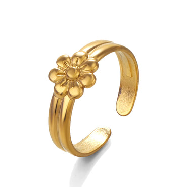 Simple Style Flower Stainless Steel Plating 18k Gold Plated Open Rings