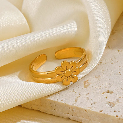 Simple Style Flower Stainless Steel Plating 18k Gold Plated Open Rings