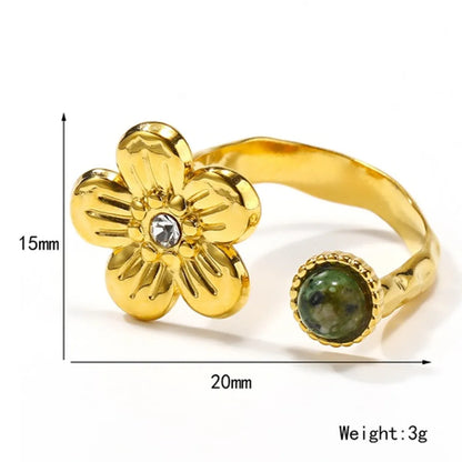 Simple Style Flower Stainless Steel Plating Inlay Natural Stone Zircon Open Rings