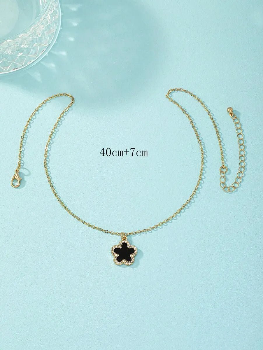 Simple Style Flower Stainless Steel Plating Inlay Rhinestones Pendant Necklace