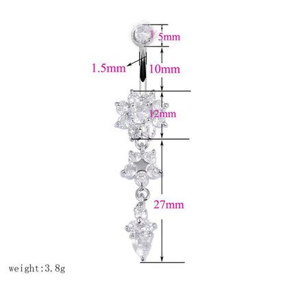 Simple Style Flower Stainless Steel Rhinestones Belly Ring In Bulk