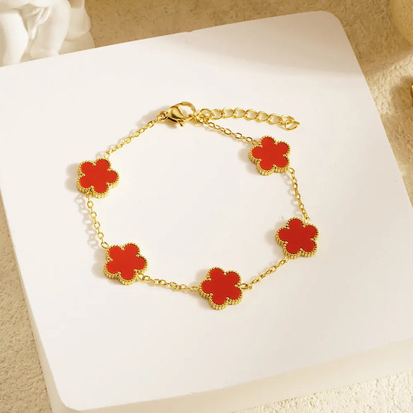 Simple Style Flower 304 Stainless Steel 18K Gold Plated Film Shell Bracelets In Bulk