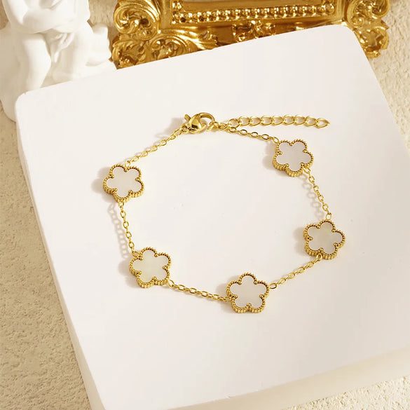 Simple Style Flower 304 Stainless Steel 18K Gold Plated Film Shell Bracelets In Bulk