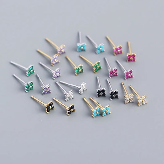 Simple Style Flower Sterling Silver Inlay Artificial Diamond Ear Studs 1 Pair