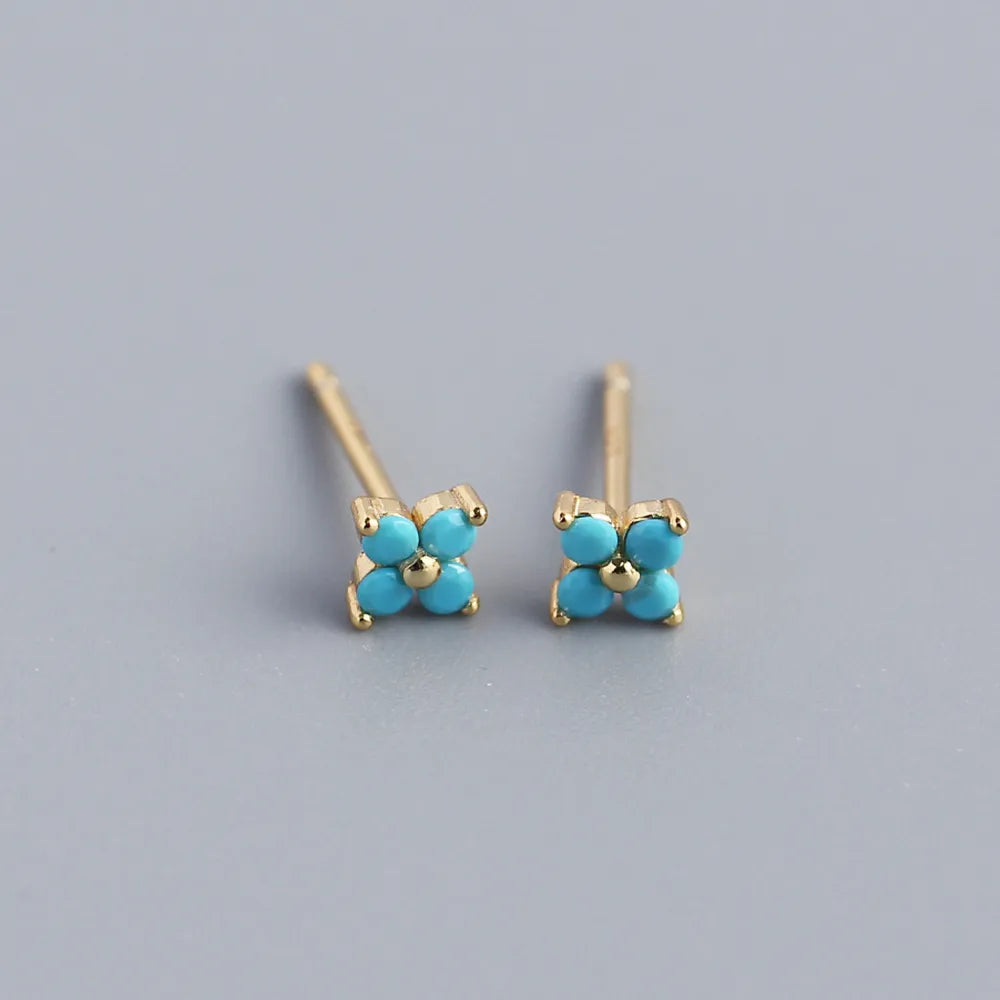 Simple Style Flower Sterling Silver Inlay Artificial Diamond Ear Studs 1 Pair