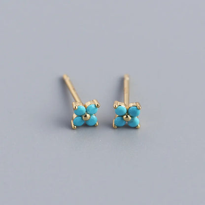 Simple Style Flower Sterling Silver Inlay Artificial Diamond Ear Studs 1 Pair