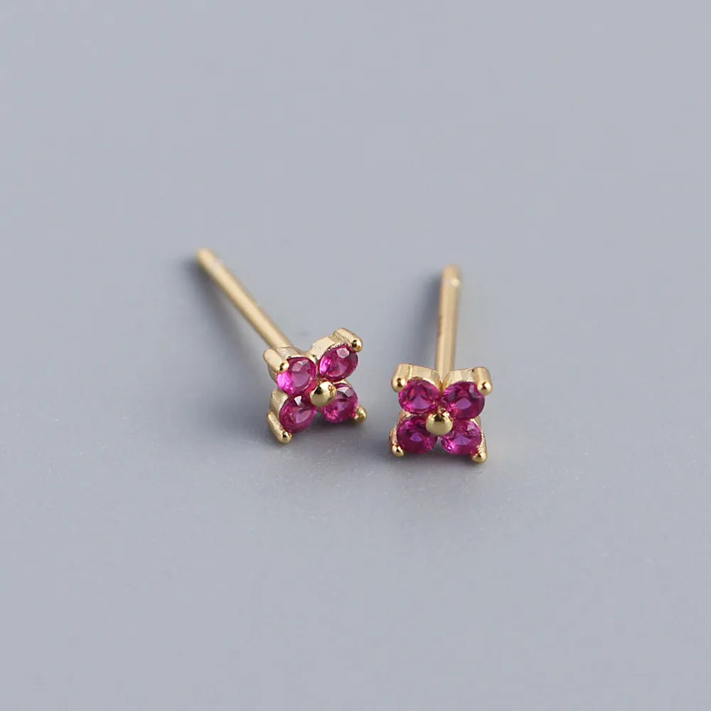 Simple Style Flower Sterling Silver Inlay Artificial Diamond Ear Studs 1 Pair