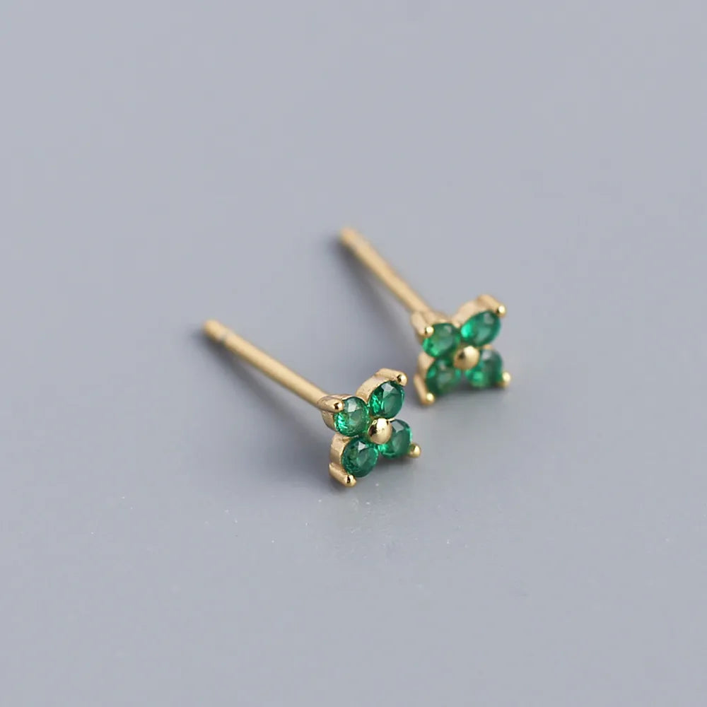 Simple Style Flower Sterling Silver Inlay Artificial Diamond Ear Studs 1 Pair