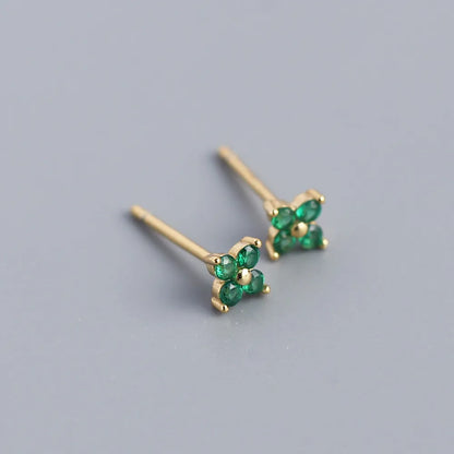 Simple Style Flower Sterling Silver Inlay Artificial Diamond Ear Studs 1 Pair