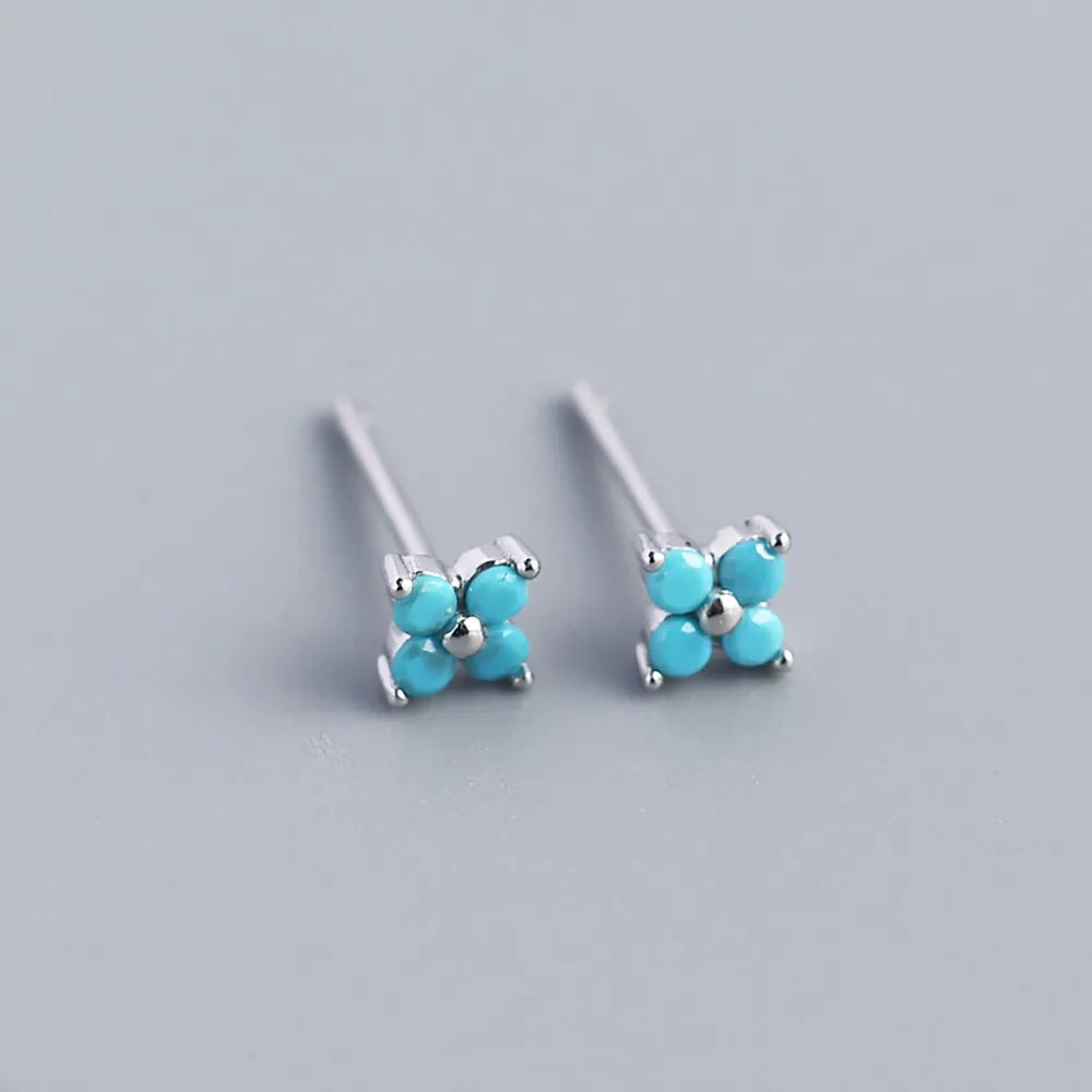 Simple Style Flower Sterling Silver Inlay Artificial Diamond Ear Studs 1 Pair