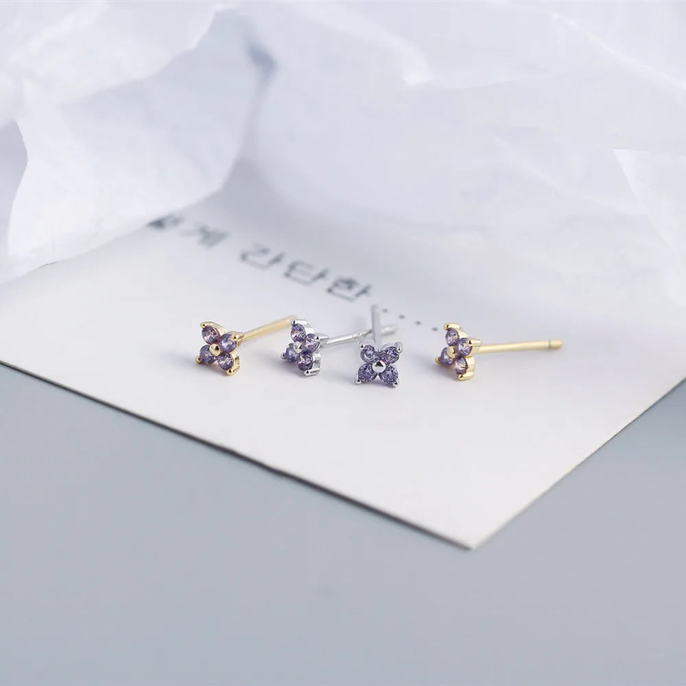 Simple Style Flower Sterling Silver Inlay Artificial Diamond Ear Studs 1 Pair