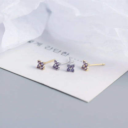 Simple Style Flower Sterling Silver Inlay Artificial Diamond Ear Studs 1 Pair