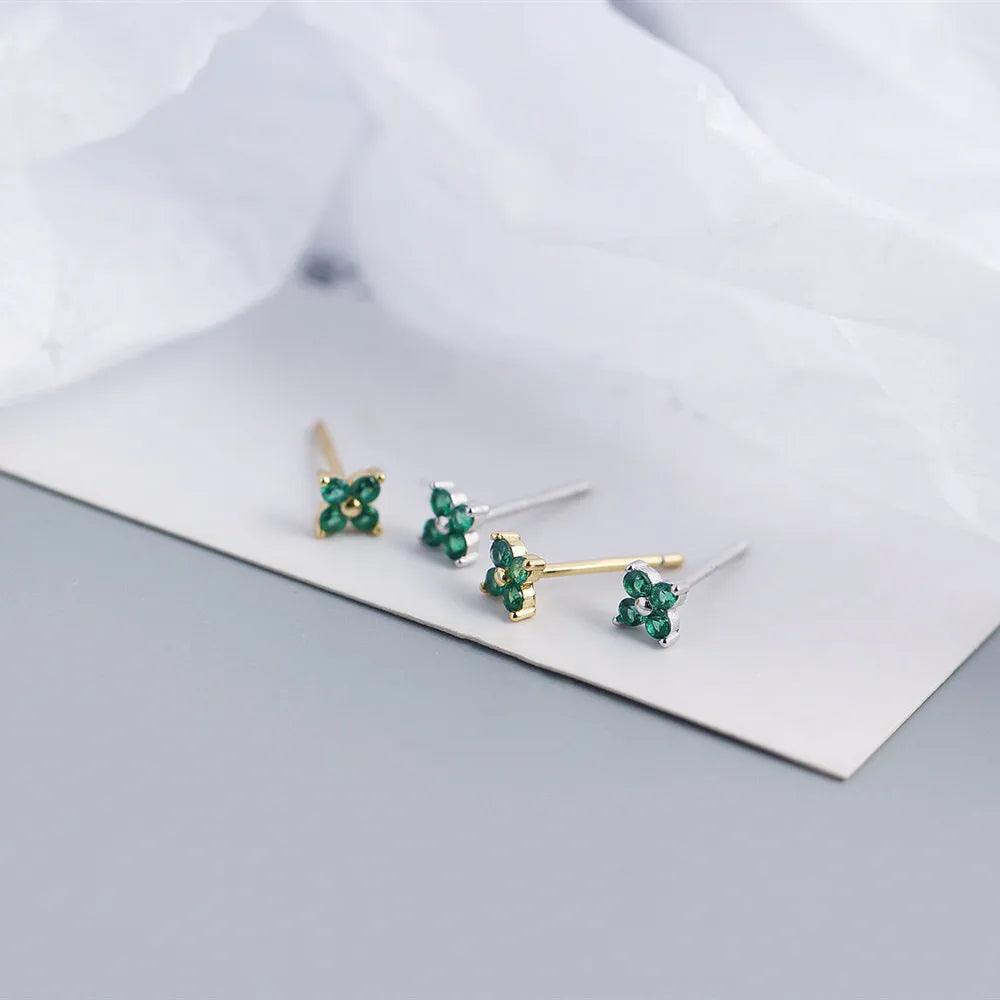 Simple Style Flower Sterling Silver Inlay Artificial Diamond Ear Studs 1 Pair