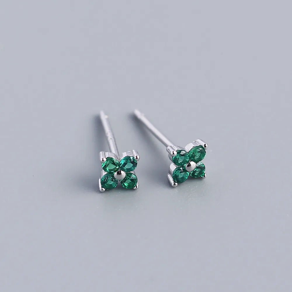 Simple Style Flower Sterling Silver Inlay Artificial Diamond Ear Studs 1 Pair