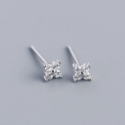 Simple Style Flower Sterling Silver Inlay Artificial Diamond Ear Studs 1 Pair