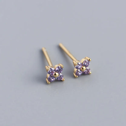 Simple Style Flower Sterling Silver Inlay Artificial Diamond Ear Studs 1 Pair