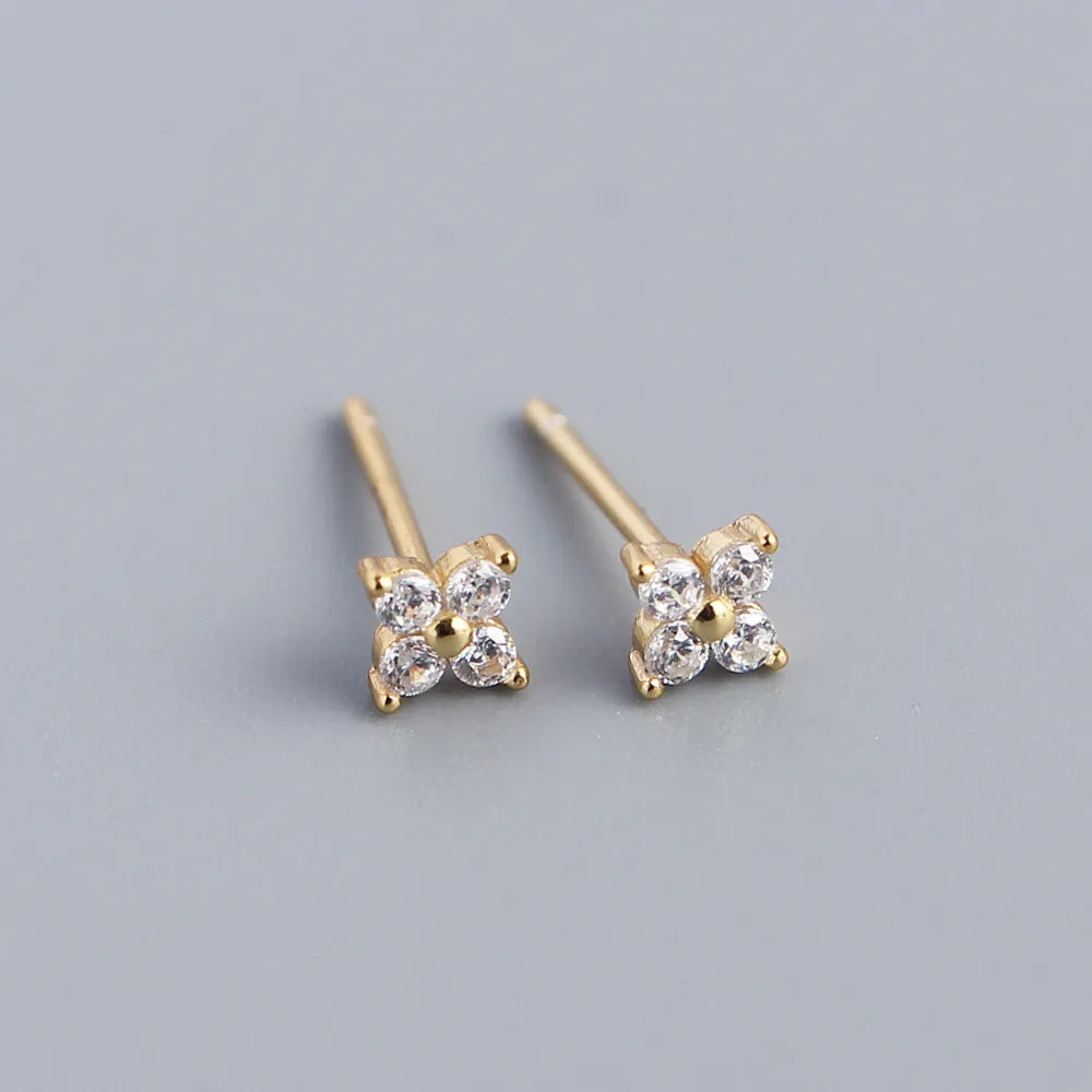 Simple Style Flower Sterling Silver Inlay Artificial Diamond Ear Studs 1 Pair