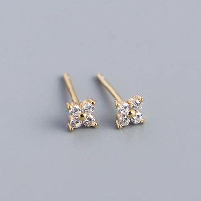 Simple Style Flower Sterling Silver Inlay Artificial Diamond Ear Studs 1 Pair