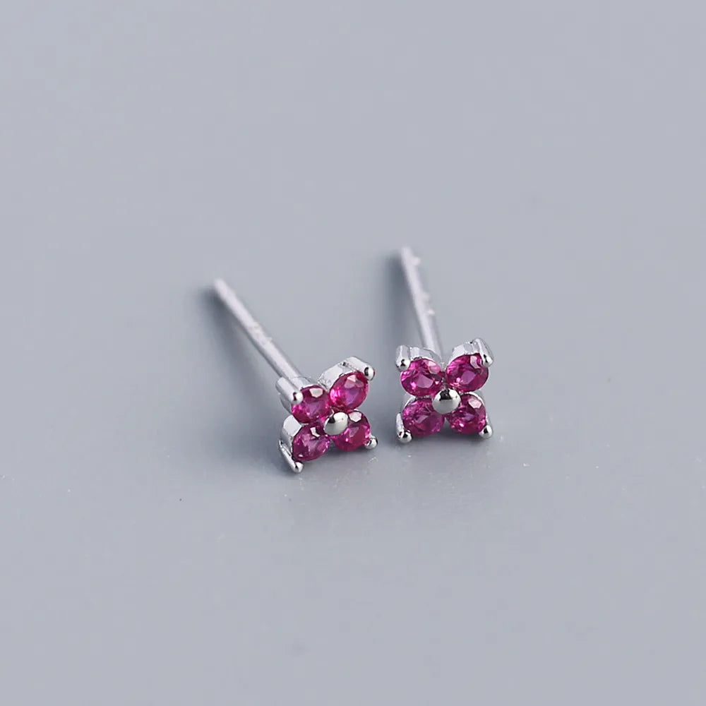 Simple Style Flower Sterling Silver Inlay Artificial Diamond Ear Studs 1 Pair