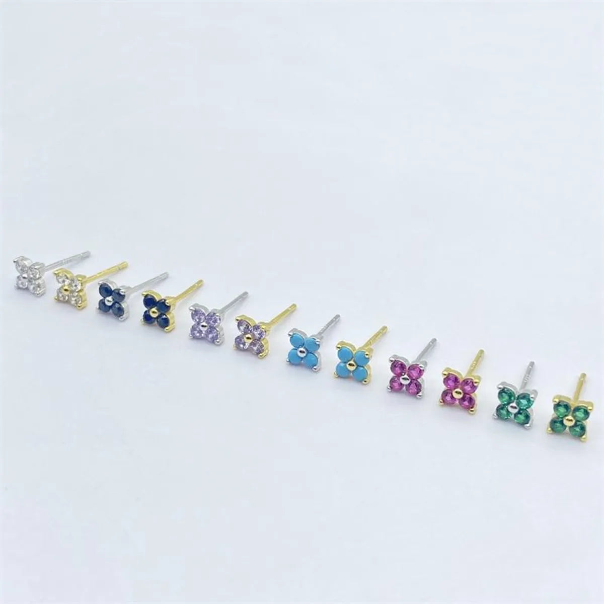 Simple Style Flower Sterling Silver Inlay Artificial Diamond Ear Studs 1 Pair