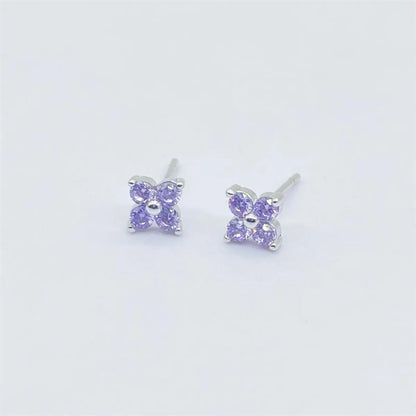 Simple Style Flower Sterling Silver Inlay Artificial Diamond Ear Studs 1 Pair